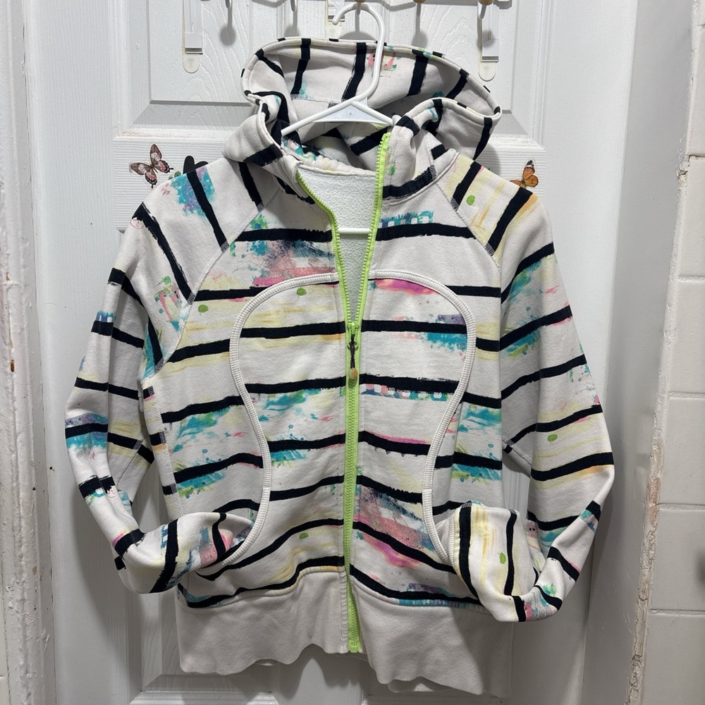 lululemon athletica White Striped Hoodie with Neon Accent